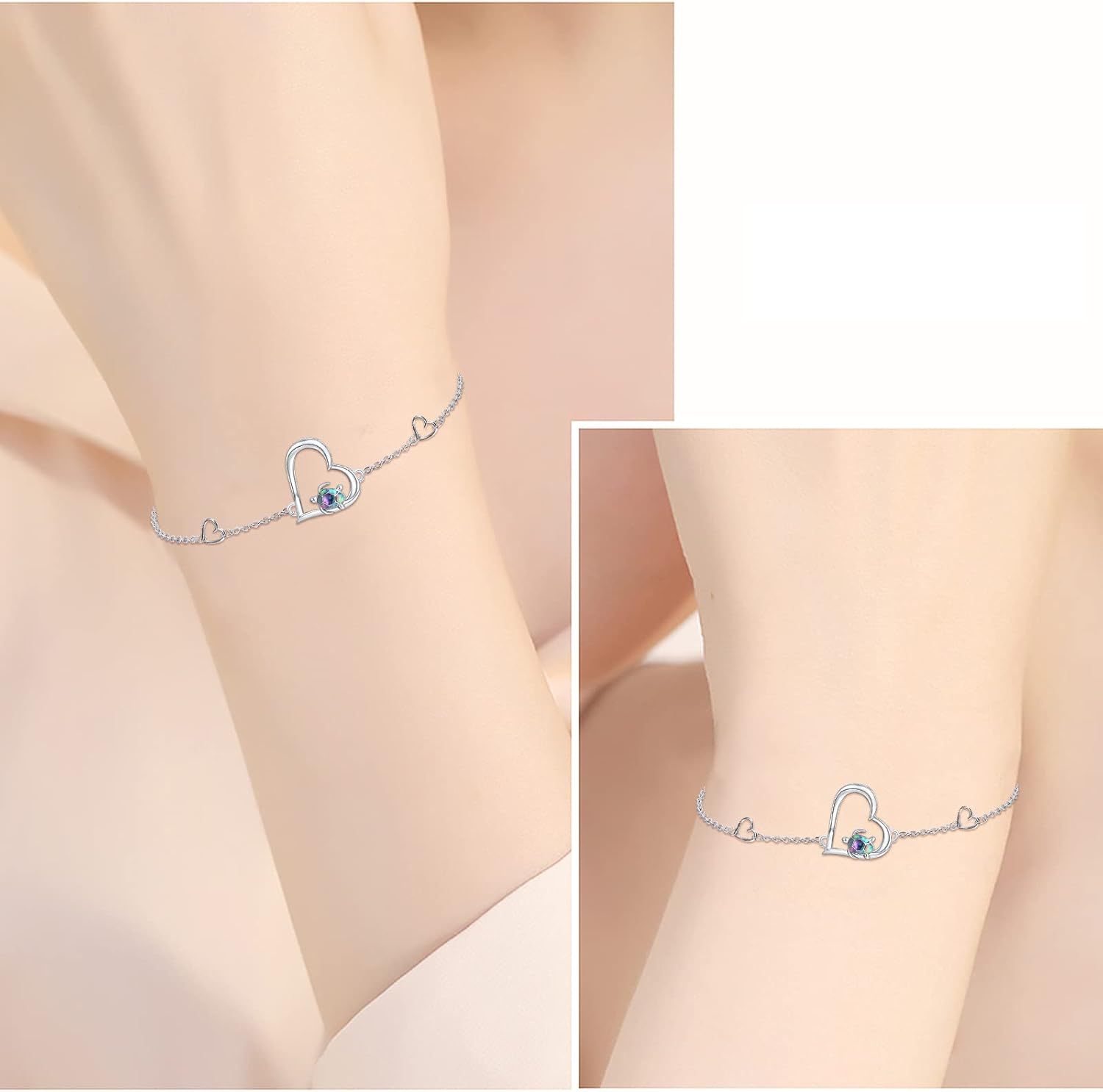 Cuoka Heart Turtle Bracelet 925 Sterling Silver Abalone Turtle Jewelry Sea Turtle Bracelets Ocean Nature Turtle Bracelet Turtle for Her for Women