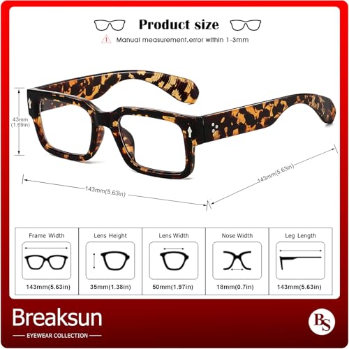 Image of Breaksun Rectangle Glasses for Men Women Square Blue Light Glasses Thick Frame Black Eyeglasses
