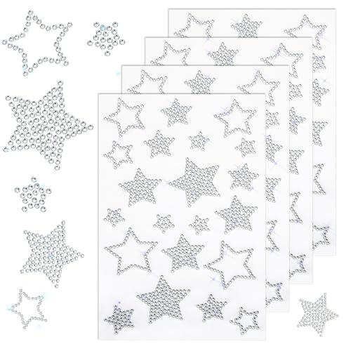 Image of Dimeho 84 Pieces Self Adhesive Star Stickers Bling Rhinestone Star Decals Glitter Crystal Car Patch Auto Emblem Labels Sticker Decoration for Cars Bumper Window Laptops Luggage, Silver