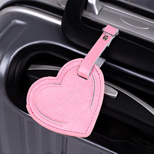 Avima Best Premium Handmade Leather Small Heart Luggage Travel Id Bag Baggage Suitcase Tags 2Pcs Set (Pink) #TOP3