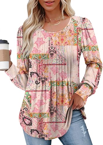 BETTE BOUTIK Long Sleeve Shirts for Women Fall Tops Dressy Blouses Crewneck Tunic Tops for Leggings S-3XL