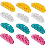 Toothpaste Tube Squeezer, Qtopun 12 Pieces Plastic Tooth Paste Tube Dispenser Clip Holder Hanging Facial Cleanser Roller Tool for Bathroom