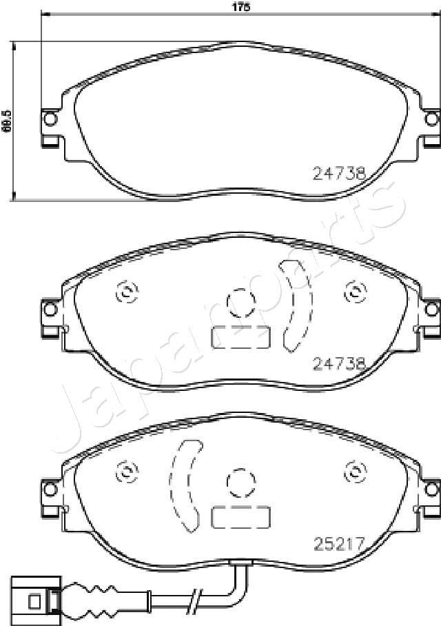 JAPANPARTS Juego de pastillas de freno Delantero PA-0908AF Juego de pastillas de freno Compatible con VW Golf 7 Hatchback 5G1, BQ1, BE1, BE2 Passat B8 Variant 3G5, CB5 T-Roc A11, D11, SKODA
