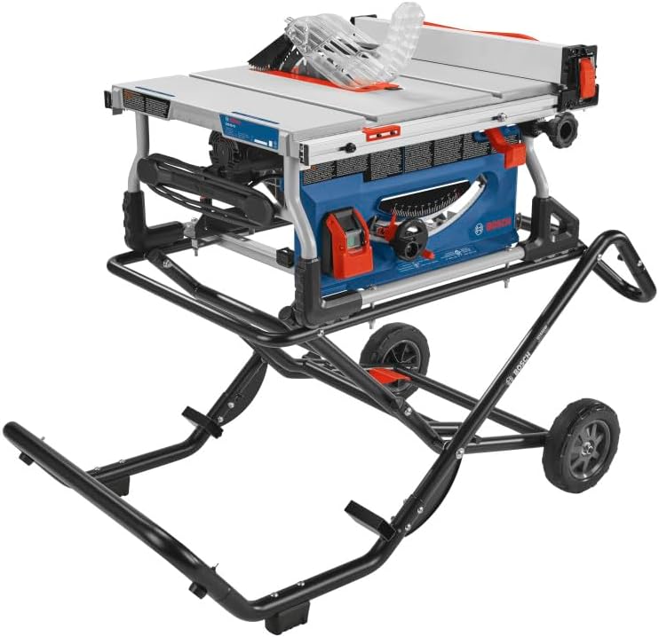 BOSCH 15.0 Amp GTS15-10 10 In. Jobsite Table Saw with Gravity-Rise Wheeled | 15-Amp saw with 3, 800 RPM for rip-cutting and cross-cutting of fine and hard wood materials, convenience brake