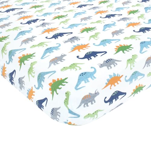 Image of Hudson Baby Unisex Baby Cotton Fitted Crib Sheet, Dinosaurs, One Size