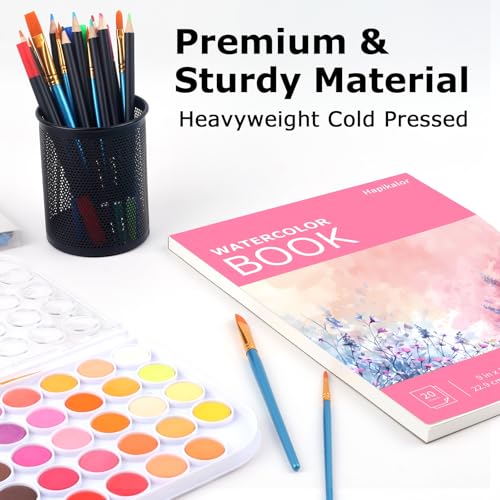 Image of Watercolor Paper Pad 9x12, 140lb /300gsm Cold Press Drawing Paper, 20 Sheets Acid-Free Artist Sketchbook for Wet Media, Gouache & Acrylic, Double Sided Painting Paper (Pink Cover)