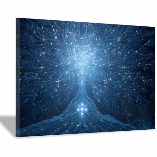 Peintures Arbre au cœur de cristal encadrée, toile ZAMAEIU luxe bleu