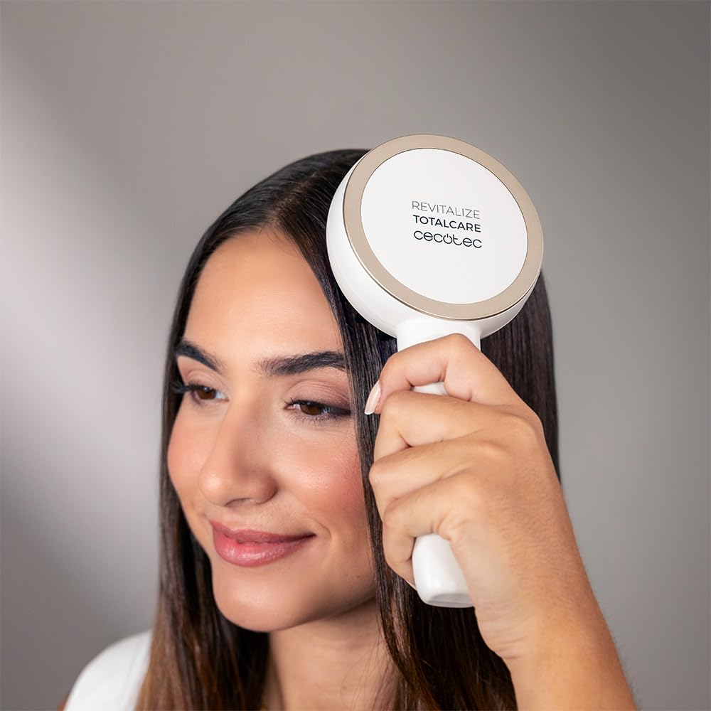 Cecotec Spazzola riparatrice con microcorrenti EMS, luce LED rossa e blu HairCare Revitalize TotalCare. Applicatore di siero e 5 livelli, nutre, rassoda e rafforza i capelli dalla radice