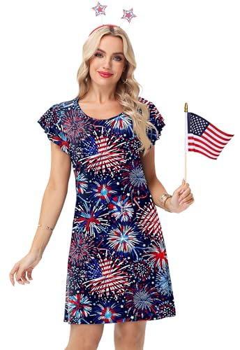 Image of AOBUTE Womens 4th of July Dress American Flag Party Dresses USA Parade Mini Dress