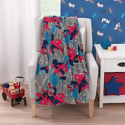 Image of NoJo Marvel Spiderman to The Rescue Red, Gray, and Blue Super Soft Toddler Blanket