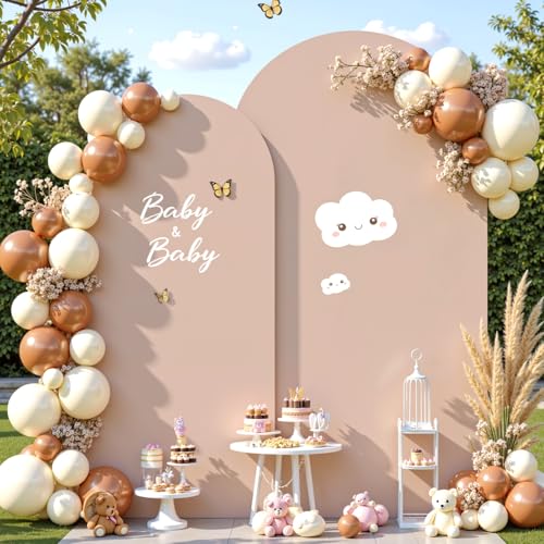Image of Nude Photo Arch Backdrop Cover Set of 2 Spandex 7.2 and 6ft Arch Covers Stretchy Backdrop Party Arch Stand Covers for Birthday Party Baby Shower Wedding Bridal Shower Banquet Background Decorations