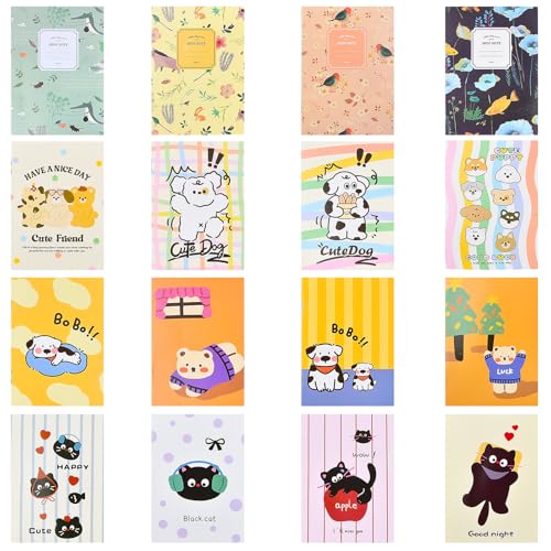 Daelesr 16 Piezas Cuaderno Pequeño, Blocs de Notas de Bolsillo, Mini Cuadernos de Dibujos Animados, Fácil de Llevar, Para la Escuela, la Oficina, de Viaje, Recordatorios Diarios (set b)