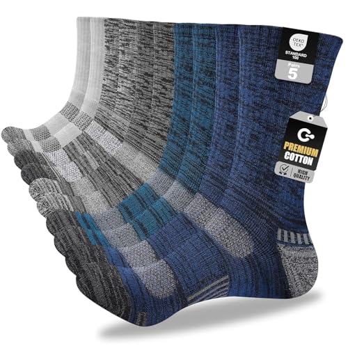 Cirorld Mens Cotton Boot Crew Socks, 5 Pairs Full Cushion Socks Moisture-Wicking & Reinforced for...