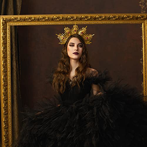 Fantherin Mary Halo Crown Headband Spiked Zip Tie Halo Crown Sunburst Goddess Headpiece With Butterfly (Style 2-Glod) #TOP3