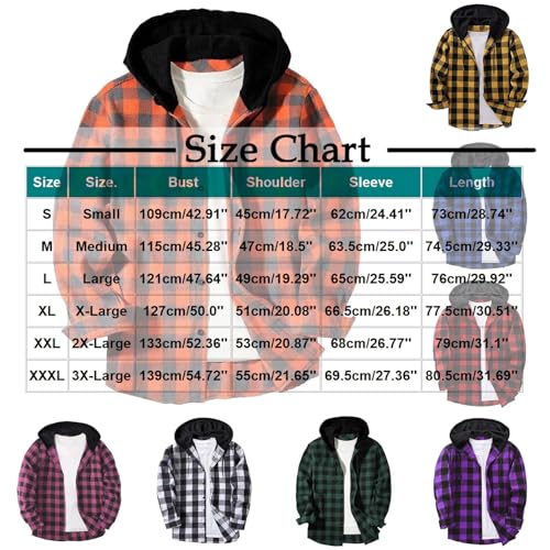 Men's Plaid Hoodie Flannel Shirt Jacket Fall Casual Lightweight Drawstring Long Sleeve Button Down Shirts with Pocket2
