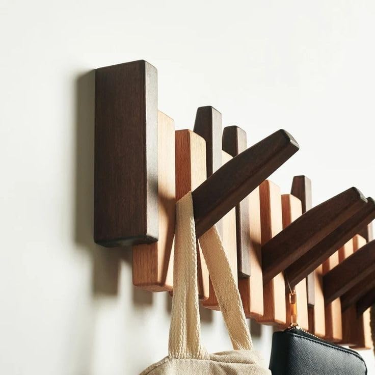 KALAHARI Modern Wooden Wall Mount Coat Rack, Decorative Hanging Organizer with Multiple Hooks, Natural Wood Finish, Space-Saving Design for Entryway, Hallway (Straight 6 Hook) 4