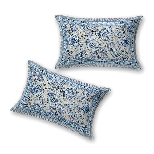 Image of India 100% Pure Cotton Jaipuri Printed Double Bedsheet with 2 Pillow Covers | Traditional Sanganeri Floral Design | Soft Breathable Fabric | King Size Bedsheet for Bedroom (Kaya43)