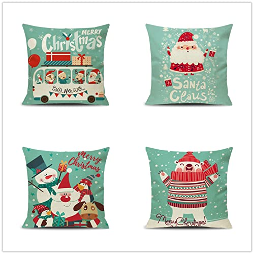 Juego de 4 fundas de almohada decorativas de lino de algodón y algodón, fundas de almohada cuadradas, fundas de cojín navideñas, fundas de cojín de lino y algodón, 45 x 45 cm Cover