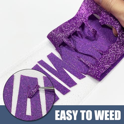 Image of Purple Glitter Heat Transfer Vinyl 12 inch x 8 ft HTV for Shirts, Glitter HTV for All Cutter Machine - Easy to Cut & Weed for Heat Vinyl Design (Purple)
