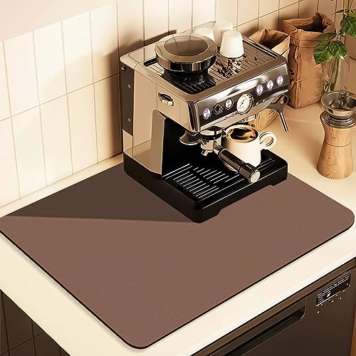 Image of Coffee Mat for Countertops ,Coffee Bar Accessories Fit Under Coffee Maker Espresso Machine, Absorbent Hide Stain Rubber Mat for Countertop ,Dish Drying Mat for Kitchen Counter (Brown, 12 inchx19 inch)