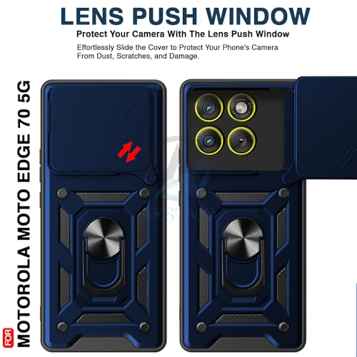 Image of AESTMO Tough Armor Moto Edge 70 5G Bumper Back Case Cover | Ring Holder & Sliding Camera Shield Cover | 360 Degree Protection Back Case Cover for Moto Edge 70 5G (Blue)