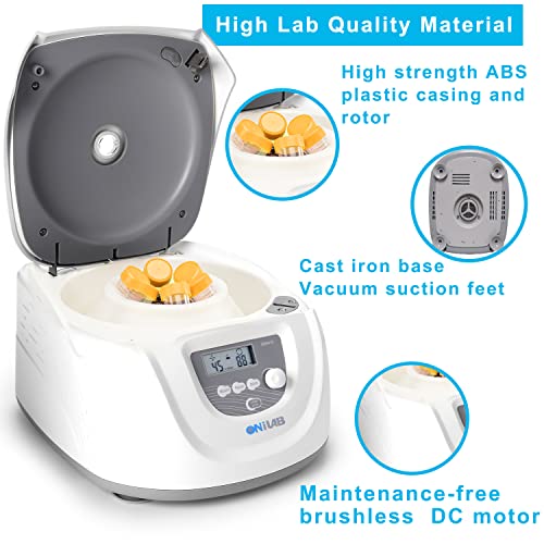 ONiLAB Lab benchtop Centrifuge Machine 8x15mL, 12x10mL/7mL/1.5-5ml, Digital Desktop Lab Centrifuge, Timer 30sec-99min, Speed 300-4500rpm(Max. 2490xg)