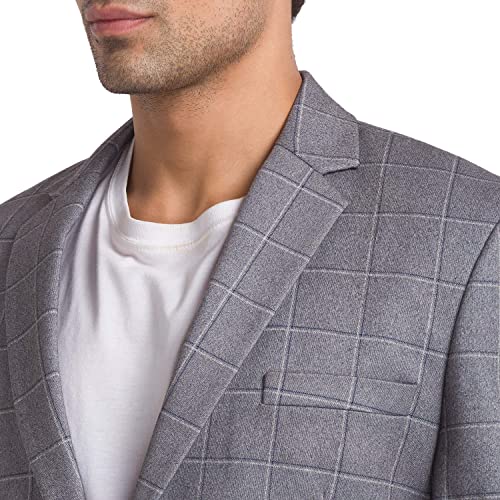 Image of Park Avenue Men's Active Fit Terelyne Spandex Blend Notch Lapel Checks Pattern Full Sleeve Grey Formal Blazer