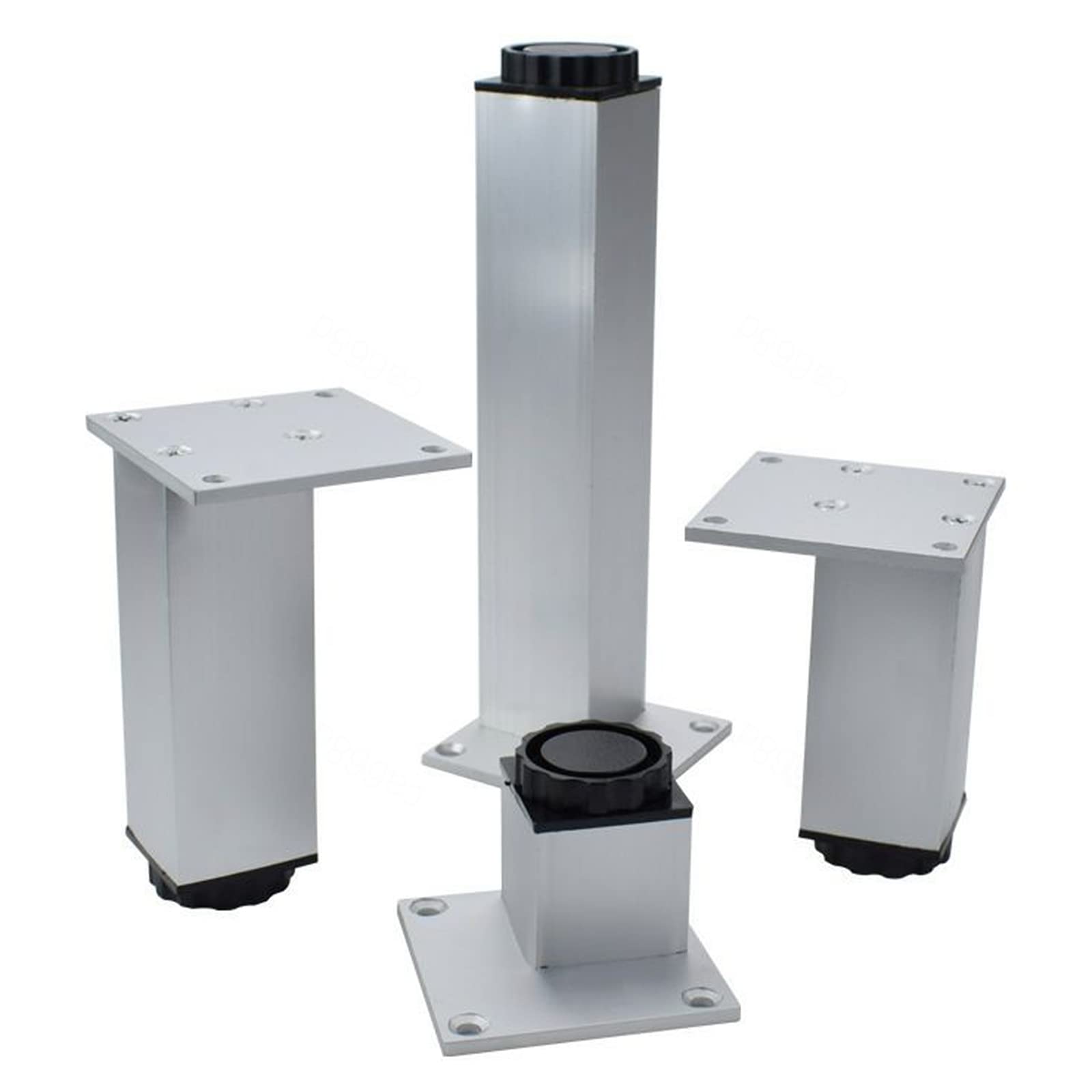 Patas de soporte de muebles cuadradas en metal robusto con acabado negro y plateado