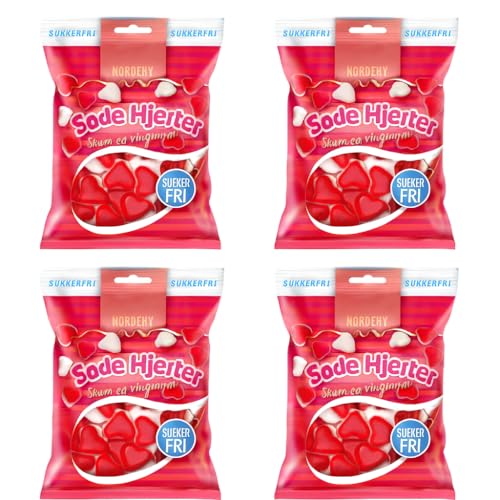 Nordthy Zuckerfreie Herz-Gummis 4 x 65g (260g) – Original dänisches Fruchtgummi ohne Zucker – Kalorienarme Gummis in Herzform