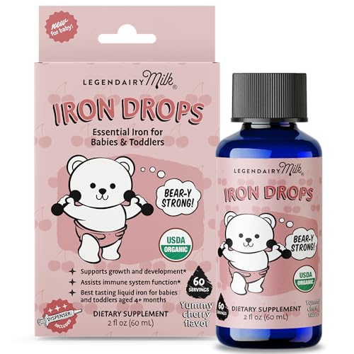 Image of Legendairy Milk Organic Liquid Iron Supplement for Babies & Toddlers with Vitamin C - Kids Iron Supplement - Cherry Flavor & Sugar Free 60 Servings