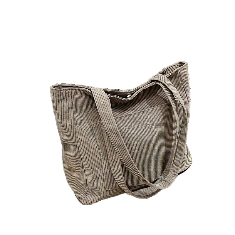 Corduroy Saco de Lona Shoulder Tote Bag Universitária Grande Capacidade Classe de Viagem 2025(Cinza claro)