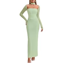 HTZMO Women Fall Long Sleeve Bodycon Maxi Dress Halter Neck Ruched Elegant Wedding Guest Formal Long Dresses