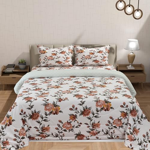 Image of Florida Floral Microfiber Comforter Set for Double Bed Soft Reversible 180 GSM AC Comforter with King Bedsheet & 2 Pillow Covers