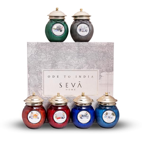 Image of SEVA HOME Ode to India 6 Cities Essence Scented Candles | Natural Soy Wax Jar Candles with Cotton Wick | Premium Assorted Aromas | Travel-Inspired Home & Gifting Candles | 6 x 330g