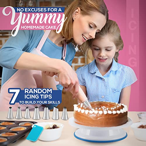 Rfaqk 35Pcs Cake Turntable And Leveler-Rotating Cake Stand With Non Slip Pad-7 Icing Tips And 20 Bags- Straight & Offset Spatula-3 Scraper Set -Ebook-Cake Decorating Supplies Kit -Baking Tools #TOP4