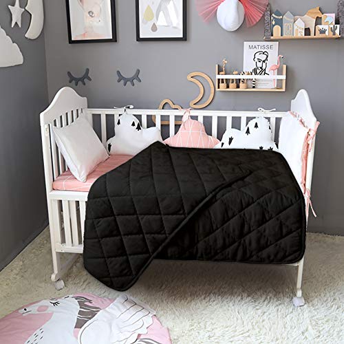 Image of BEDSUM Toddler Comforter, Brushed Microfiber Crib Blanket - All Season Quilted Down Alternative Nursery Bedding - Lightweight Breathable Baby Blanket for Stroller & Nap, 39x47, Black