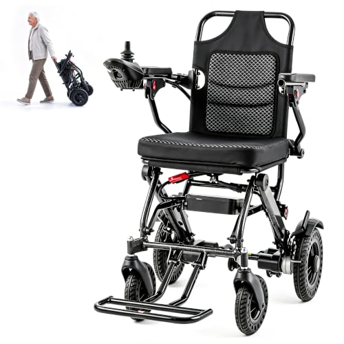 Ultra Light Electric Wheelchair for Adults Aluminum Frame Removable Soft Pad All-Terrain Foldable Electric Wheelchair for The Elderly Power Wheelchair Suitable for Travel and Daily Use
