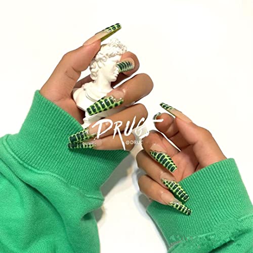 Qingge Green Press On Nails Long Length Coffin Fake Nails With Crocodile Pattern Design Luxury Glossy Matte Acrylic Nails Stick On Nails Tips Glue On Nails False Nails For Women 24Pcs(20) #TOP5