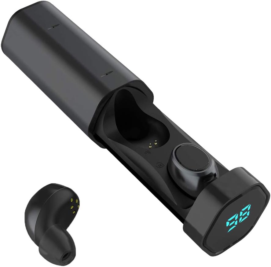 MEES Black Bluetooth 5.0 Headphones Waterproof IPX4, Wireless Earbuds Sports, Richer Bass HiFi Stereo In-Ear Earphones w/Mic, 3-4 Hours Playback Noise Cancelling Headsets (Auto-Pairing)