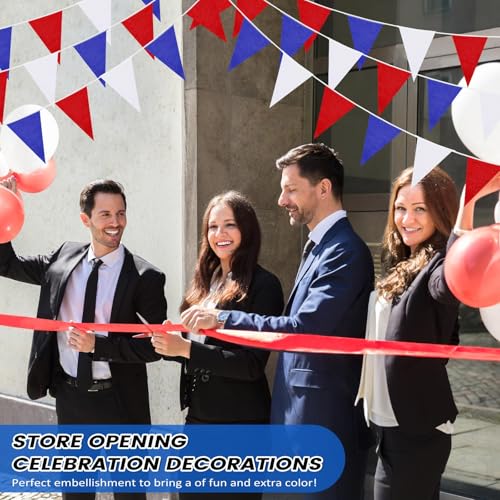 Image of Tatuo 200 Feet Solid Pennant Banners Flags String Triangle Hanging DIY Bunting Flags Party Decorations for Grand Opening Party Banners for Kids Birthday, Shops (Red White Blue)