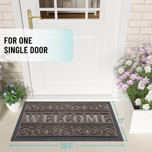 Image of OLANLY Welcome Door Mat Indoor Outdoor Entrance, Heavy Duty Sturdy Front Door Mat, Waterproof All-Weather Doormat, Stain Resistant, Low Profile, Easy Clean Patio Entryway Mat, 36 x 24, Medium Brown