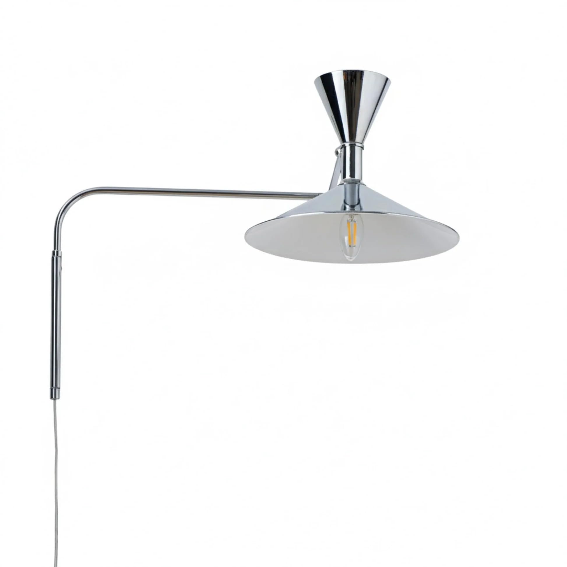 BARCELONA LED Lampada da Parete Industriale Grande 40 cm, Applique a Braccio Articolato, Stile Vintage e Moderno, Paralume in Metallo Cromato Interno Bianco, per Ristorante, Scale e Camera