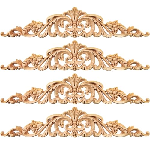 Dtoterul Fregio Legno 4 Pezzi Legno Intagliato Decorazione in Legno Intagliato Fregi in Legno Decorativi per Mobili Decorazione Onlay Applique per Mobili Legno per Intaglio per Mobili