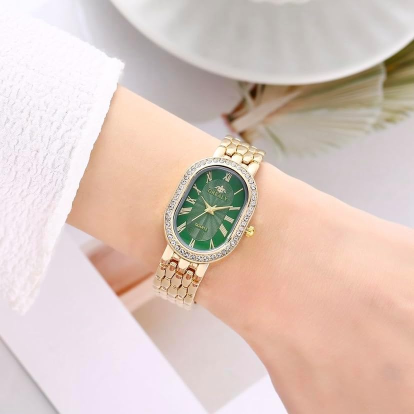 Women Vintage Gold Rome Watch Oval Case Adjustable Stainless Steel Watch Band Waterproof Analog Quartz Watch - Image 2