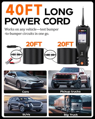 ANCEL PB100 Automotive Power Circuit Probe Tester, 12 24V Electrical Short/Open Breaker Finder, AC DC Diode Resistance Relay Tester, Continuity Test Digital Multimeter/Ohmmeters, 20 + 20FT Cable
