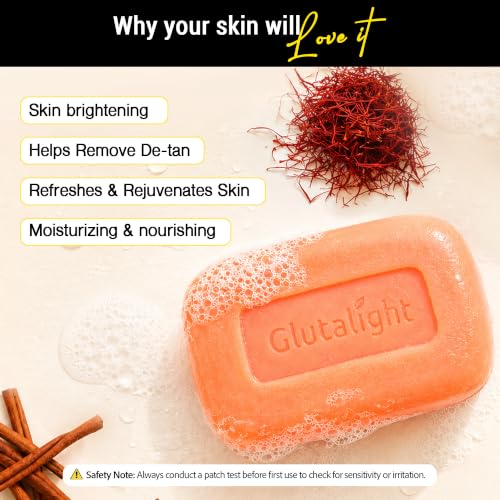 Image of Glutalight Glutathione Saffron & Sandalwood Soap - Tan Removal, Pack of 3