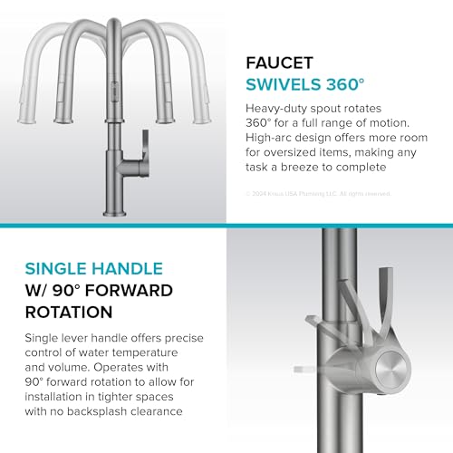 KRAUS Torak Pull Down Kitchen Faucet in Spot-Free Stainless Steel with 2 Function Sprayer, Pre-Attached Water Lines, and Mounting Hardware, KPF-2841SFS - image 7