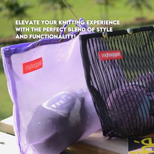 Image of Jumbo 7 Snaps Mesh Travel Knitting Bag with Snap Opening, Lightweight Nylon Storage Pouch for Yarns, Needles and Accessories (Purple)
