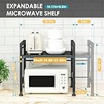 DOLALIKE Microwave Oven Rack, Expandable Microwave Stand Countertop Kitchen Utensils Tableware Storage, Carbon Steel Over Microwave Shelf Countertop with 3 Hooks - Image 2