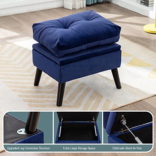 Ttgieet Accent Recliner Chair With Ottoman With Storage, Modern Velvet Armchair With Adjustable Backrest And Side Pocket, Single Sofa Chair Lounge Chair For Living Room, Bedroom, Office (Blue) #TOP6